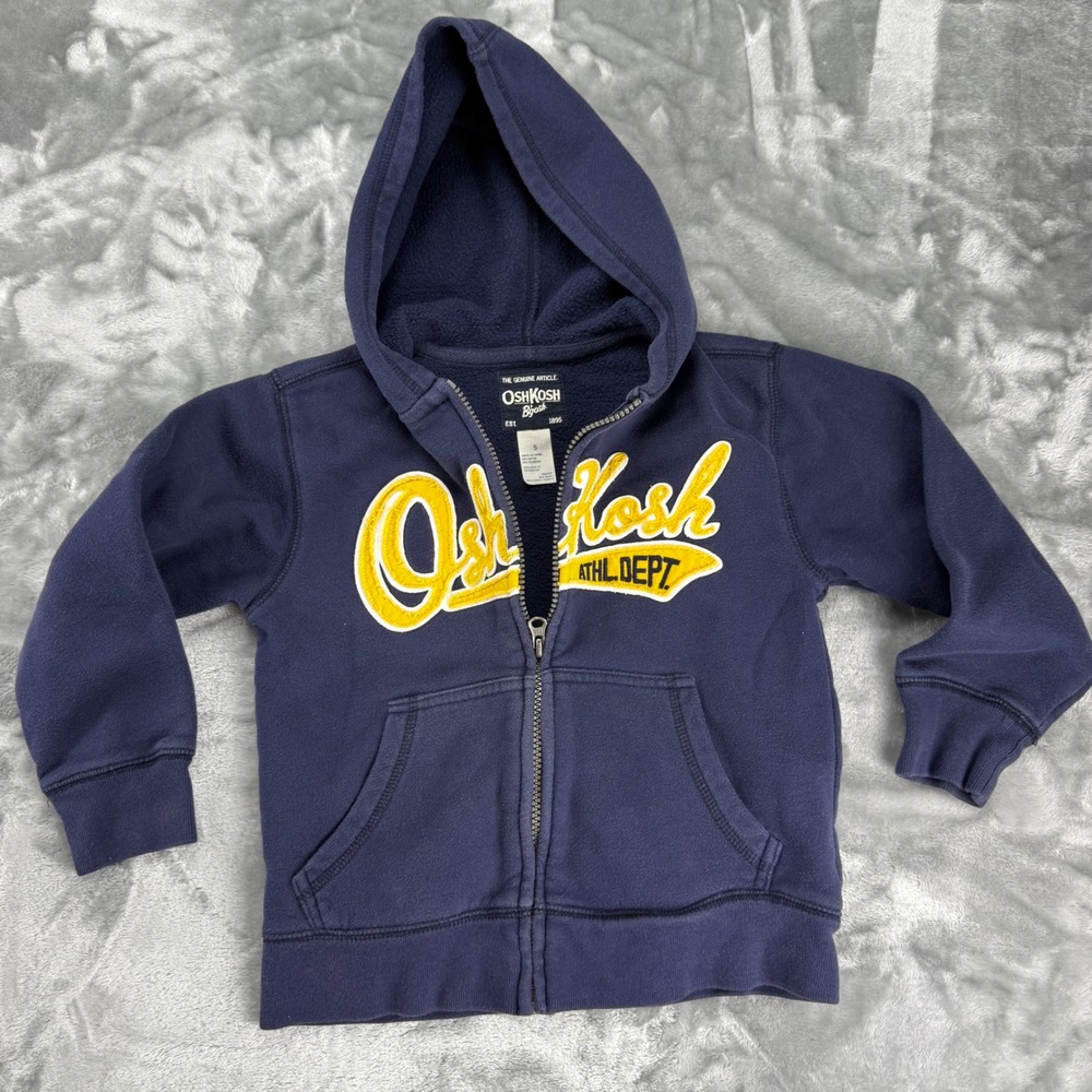 OshKosh Bgosh Kids Navy Blue Full Zip Hoodie‎ Varsity Logo Athl Dept Size 5